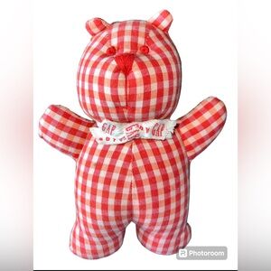 Rare Baby Gap Red White Gingham Teddy Bear Rattle Plush Baby Toy Infant